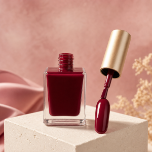 Esmalte gel rojo vino con muestra de color brillante